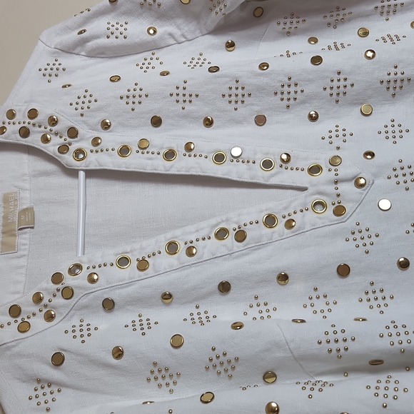 MICHAEL Michael Kors 100% Linen Tunic Dress W/ Gold + Shiny Embellishments - Picture 3 of 6